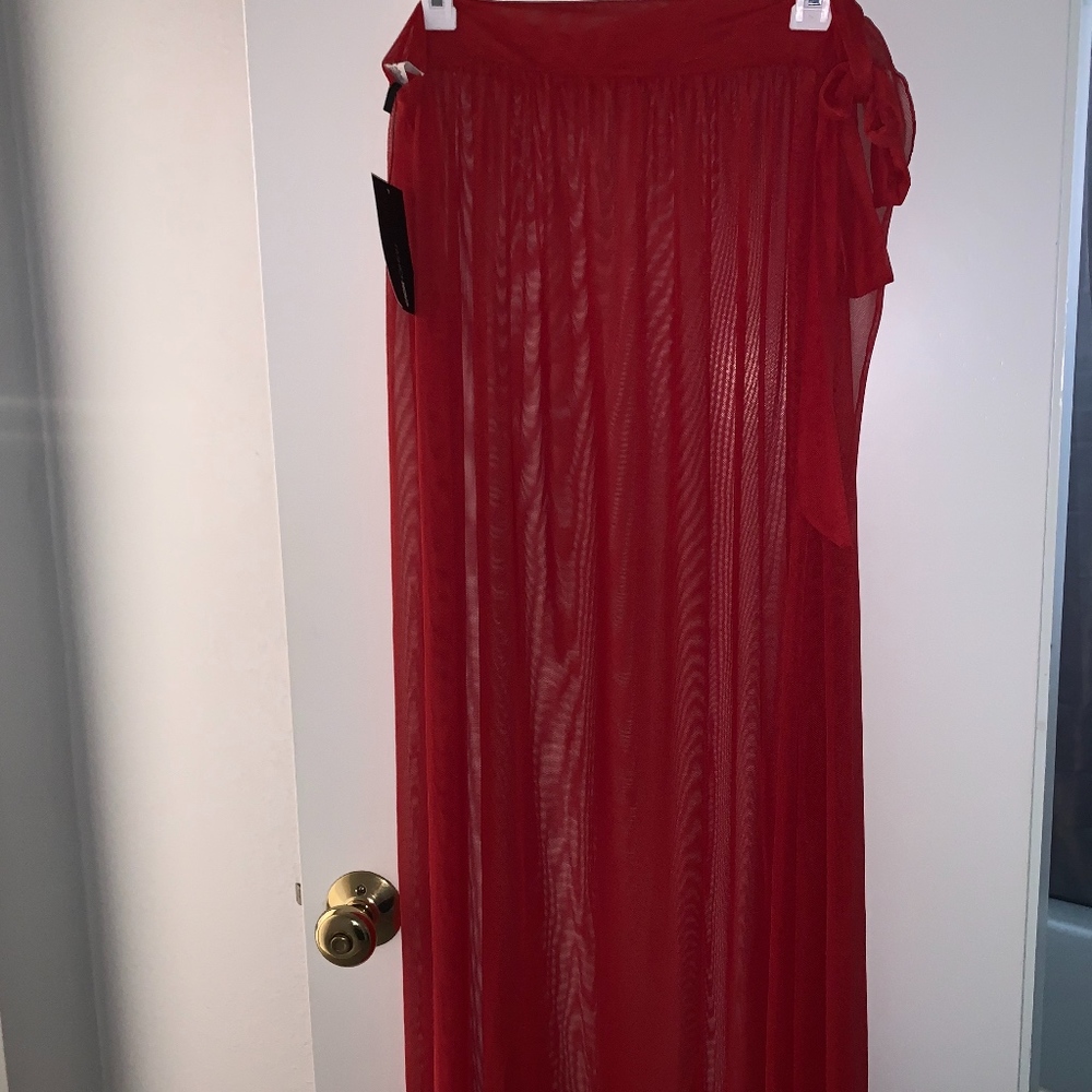 Red sheer swimsuit coverup skirt